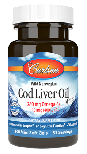Carlson Labs Cod Liver Oil Minis 100 Softgels — product packaging