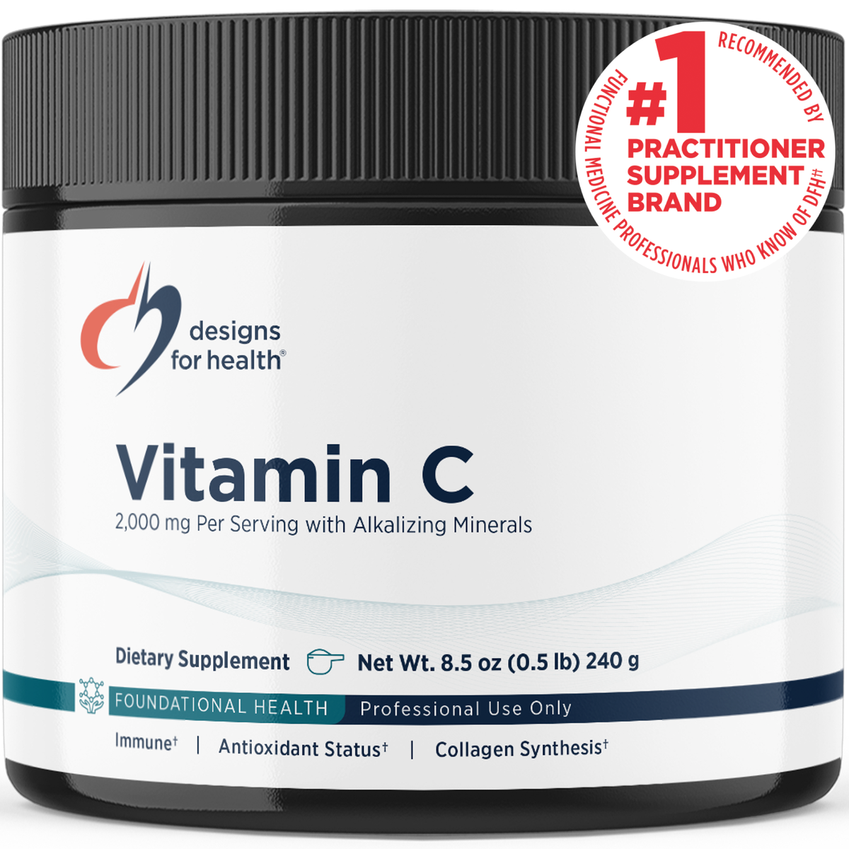 Designs for Health Vitamin C 240 g (8.5 oz) powder front label