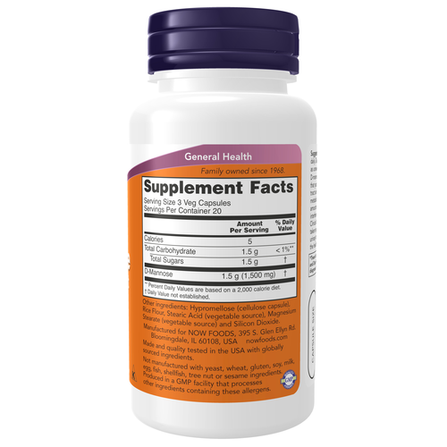 NOW Foods D-Mannose 500 mg 60 Veg Capsules