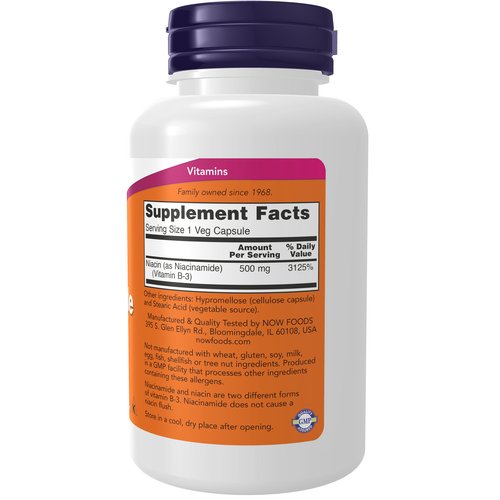 NOW Foods Niacinamide B-3 500 mg | 100 Veg Capsules | NOW Foods