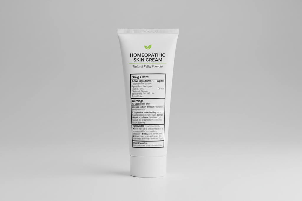 Drug facts label for a skincare product with active and inactive ingredients, uses, and directions.