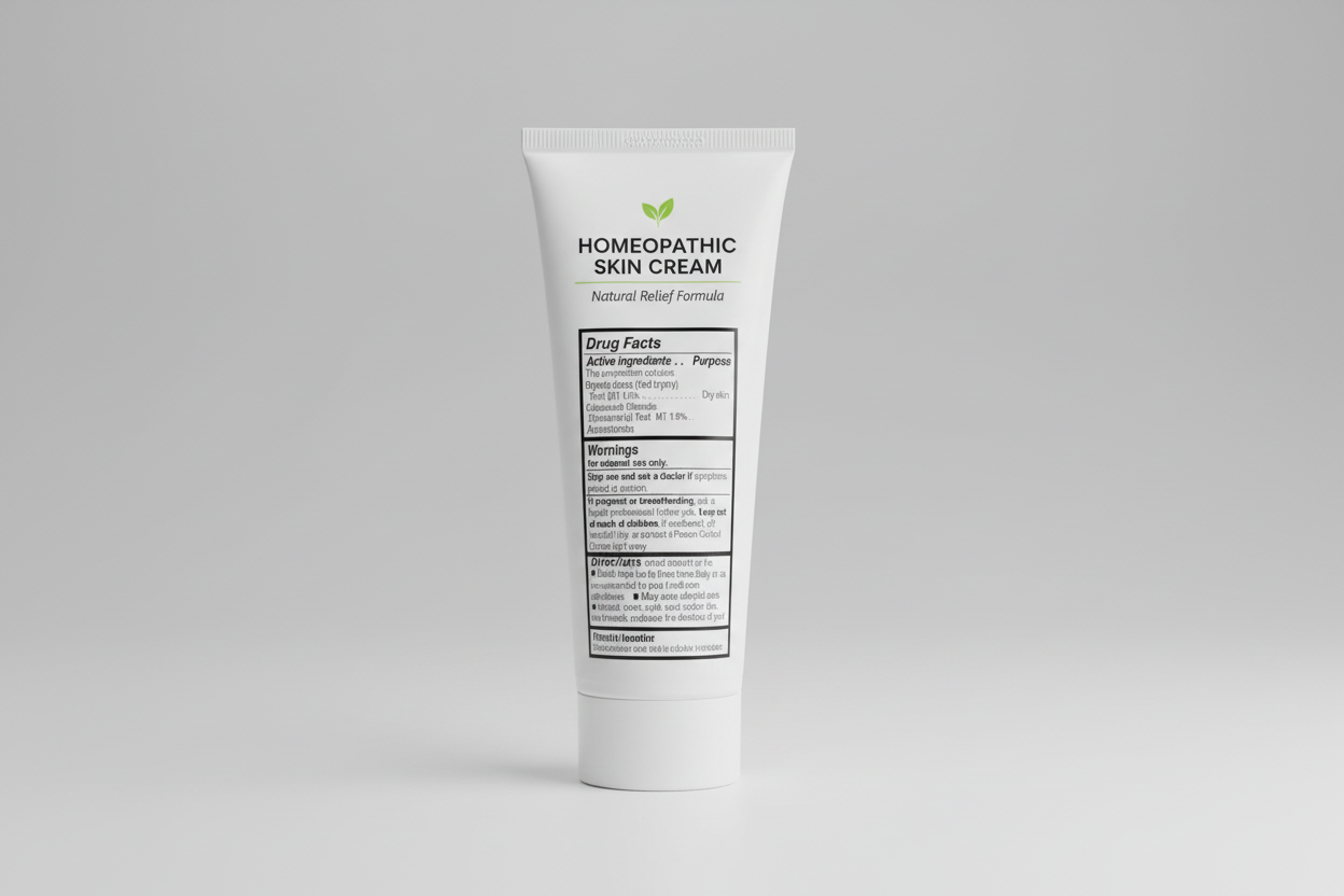 Drug facts label for a skincare product with active and inactive ingredients, uses, and directions.