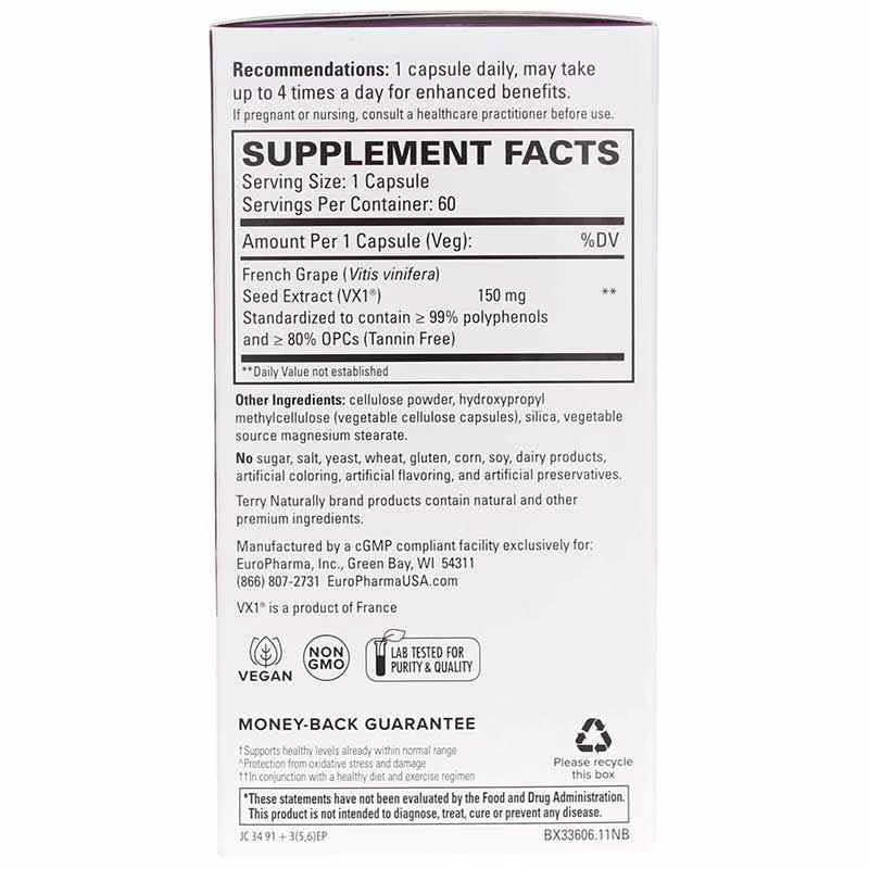 Terry Naturally Clinical OPC French Grape Seed Extract 60 Capsules