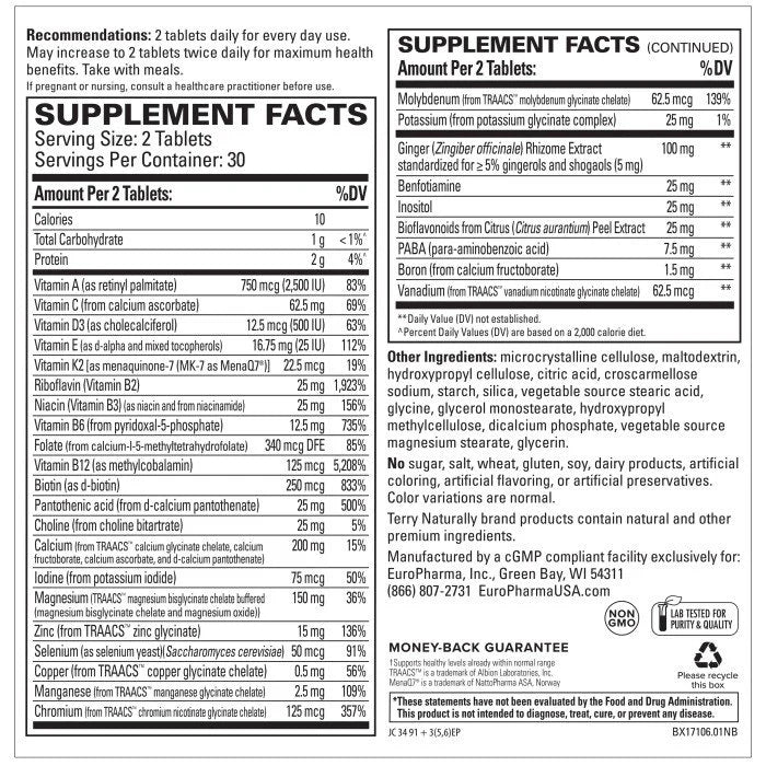 Terry Naturally Advanced Essentials Multi-Vitamin & Minerals 60 Tablets