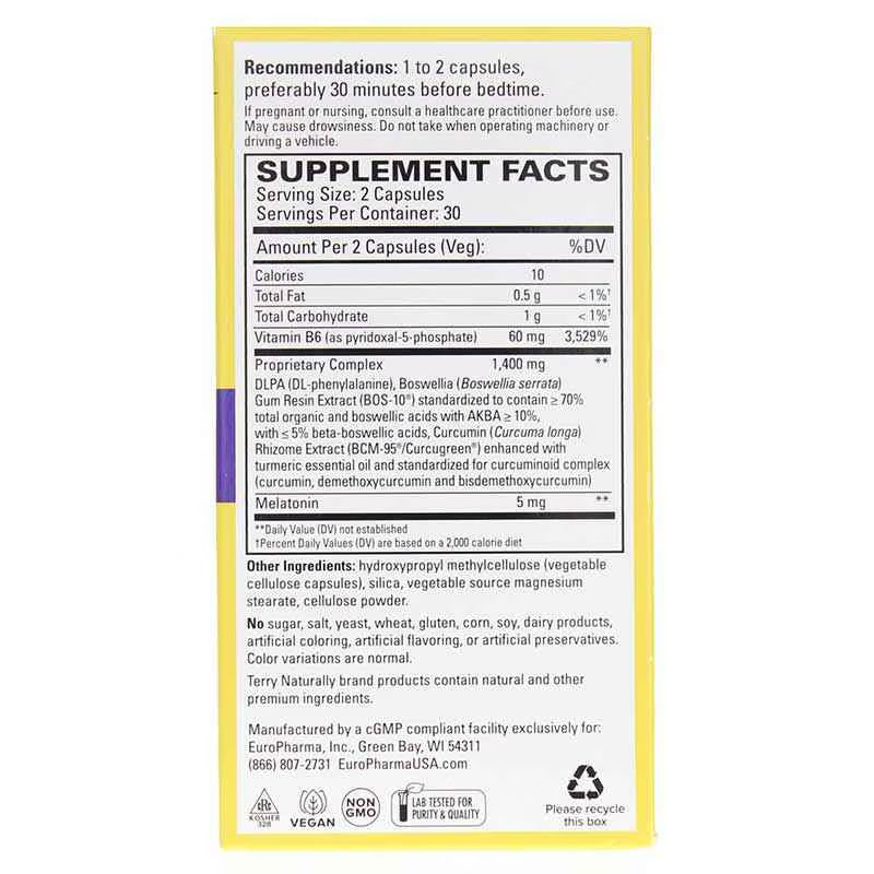 Supplement label with detailed nutritional information on a white background