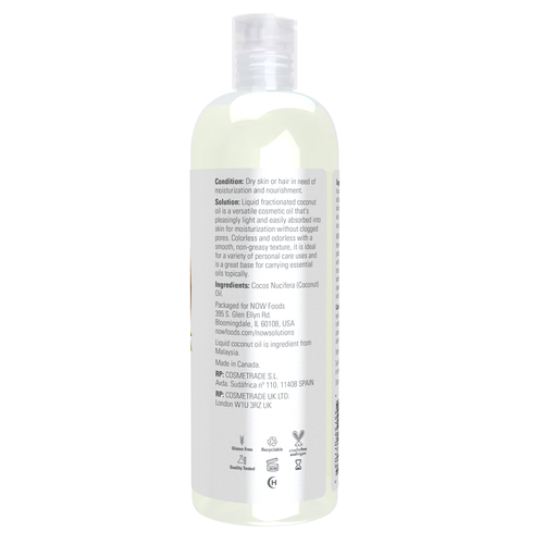 NOW Solutions Liquid Coconut Oil 16 oz | Fractionated Carrier Oil | NOW Foods