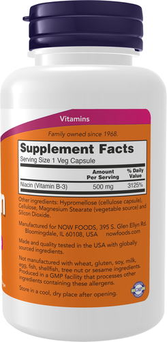 NOW Foods Niacin 500 mg 100 Capsules | Cardiovascular & Energy Wellness