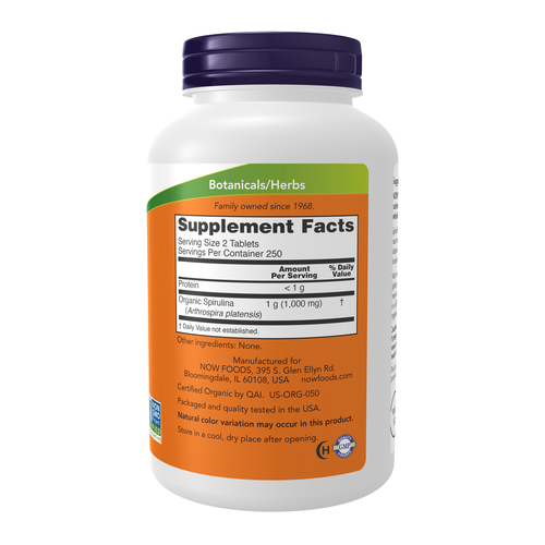 NOW Foods Organic Spirulina 500 mg 500 Tablets