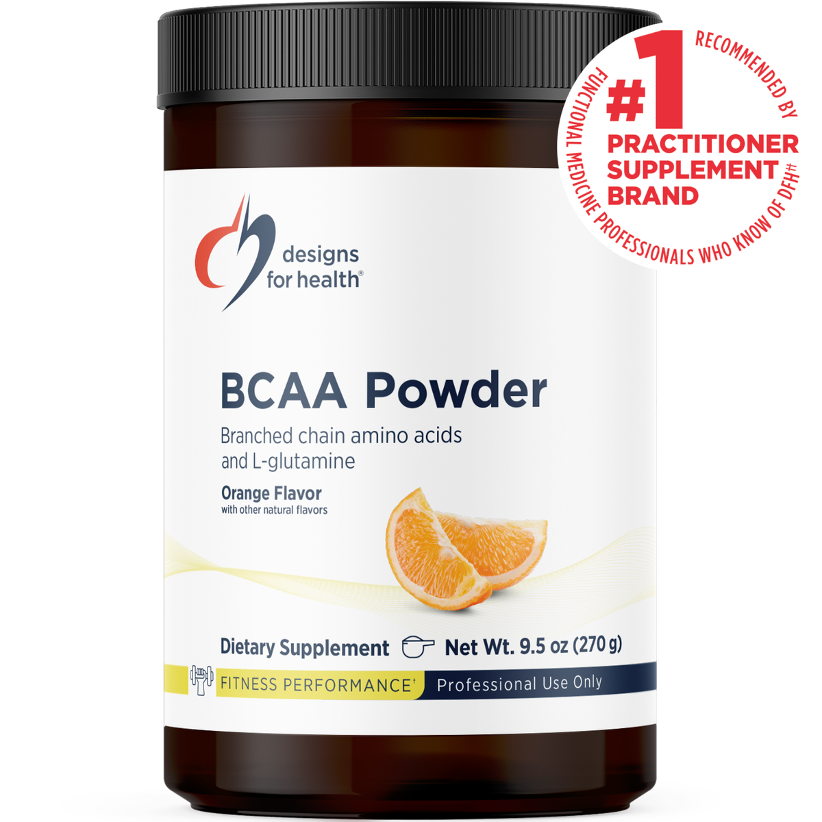 Designs for Health BCAA Powder 270 g (9.5 oz) powder front label