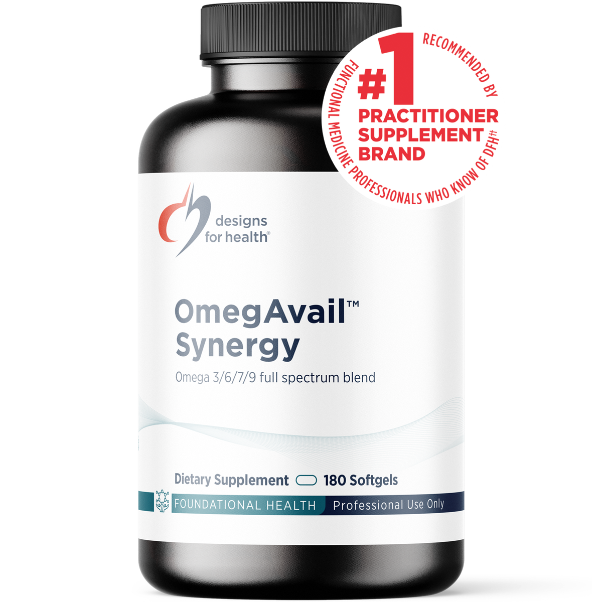Designs for Health OmegAvail Synergy 180 softgels front label