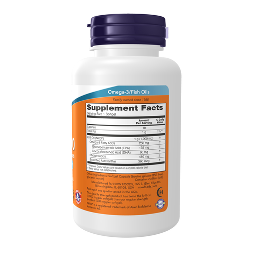 NOW Foods Krill 1000 Double Strength 60 Softgels