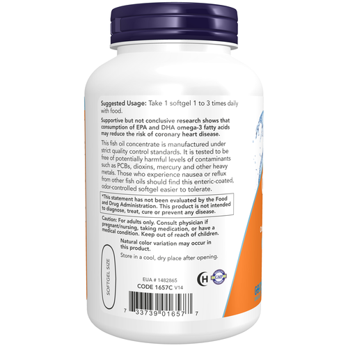 NOW Foods Omega-3 Molecularly Distilled & Enteric Coated 180 Softgels