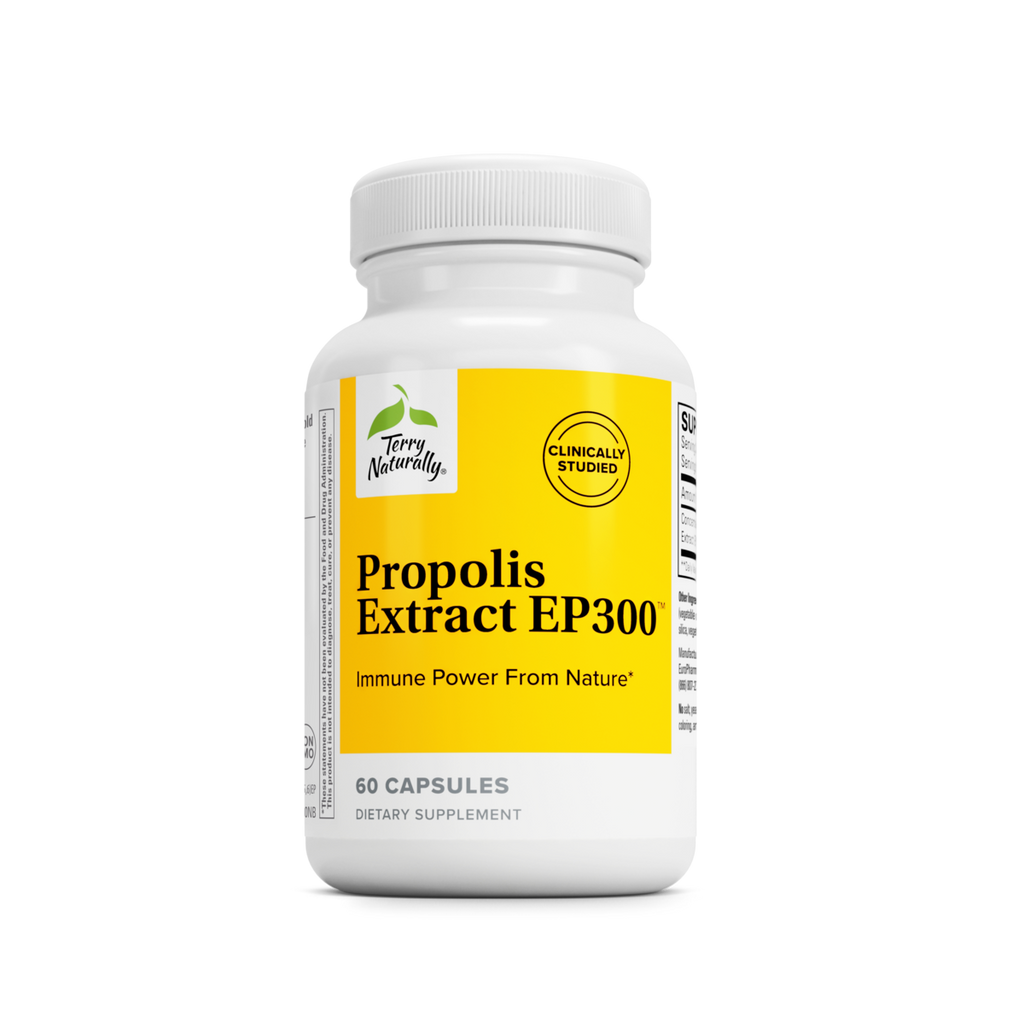 Terry Naturally Propolis Extract EP300 60 Capsules front label on a light background