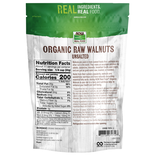 NOW Foods Organic Raw Walnuts Unsalted | 12 oz