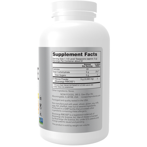 NOW Sports D-Ribose Powder | Pure Pentose Sugar | Informed Sport | 1 Lb