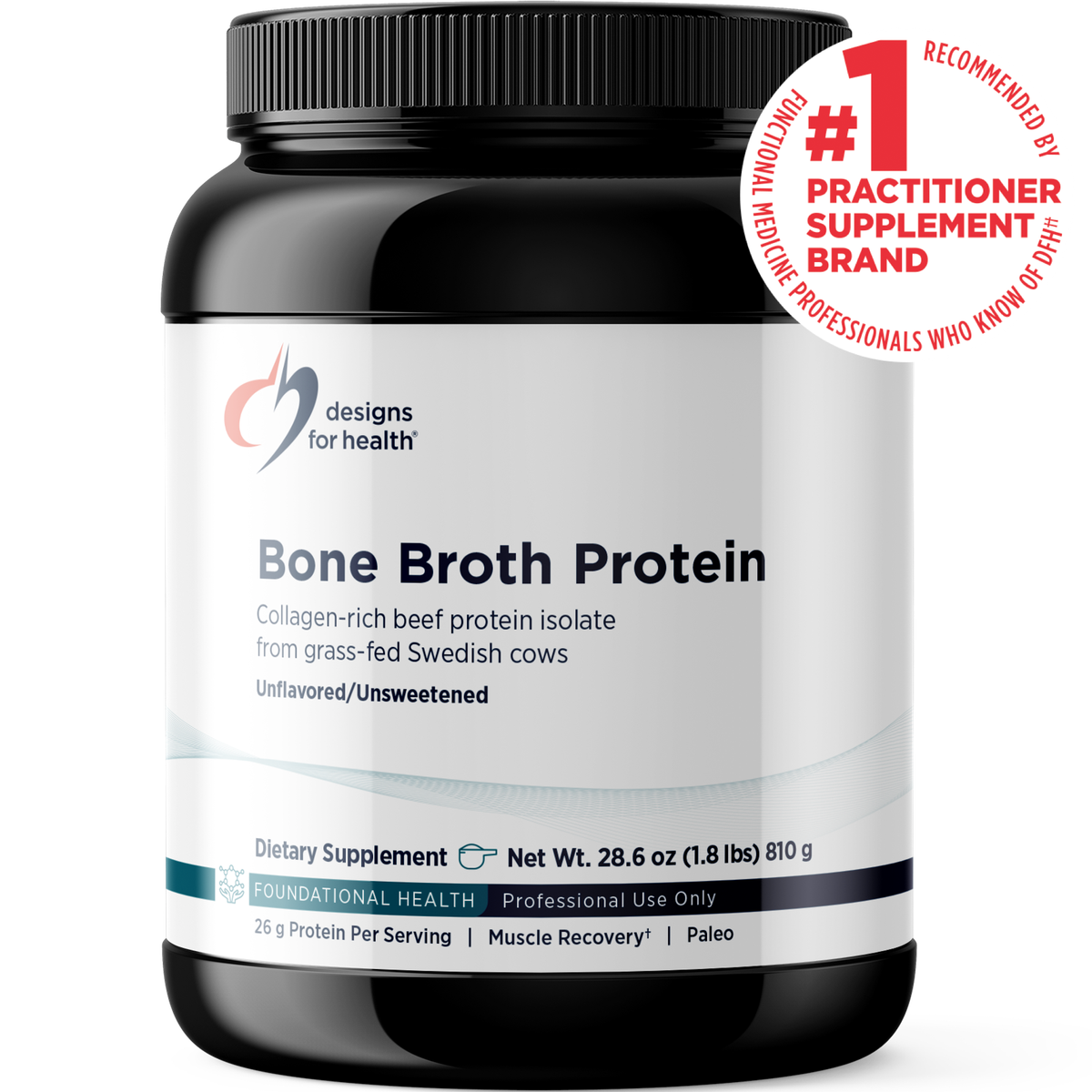 Designs for Health Bone Broth Protein Unflavored 810 g front label