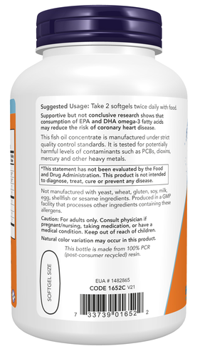 NOW Foods Omega-3 Molecularly Distilled Fish Oil 200 Softgels | EPA & DHA