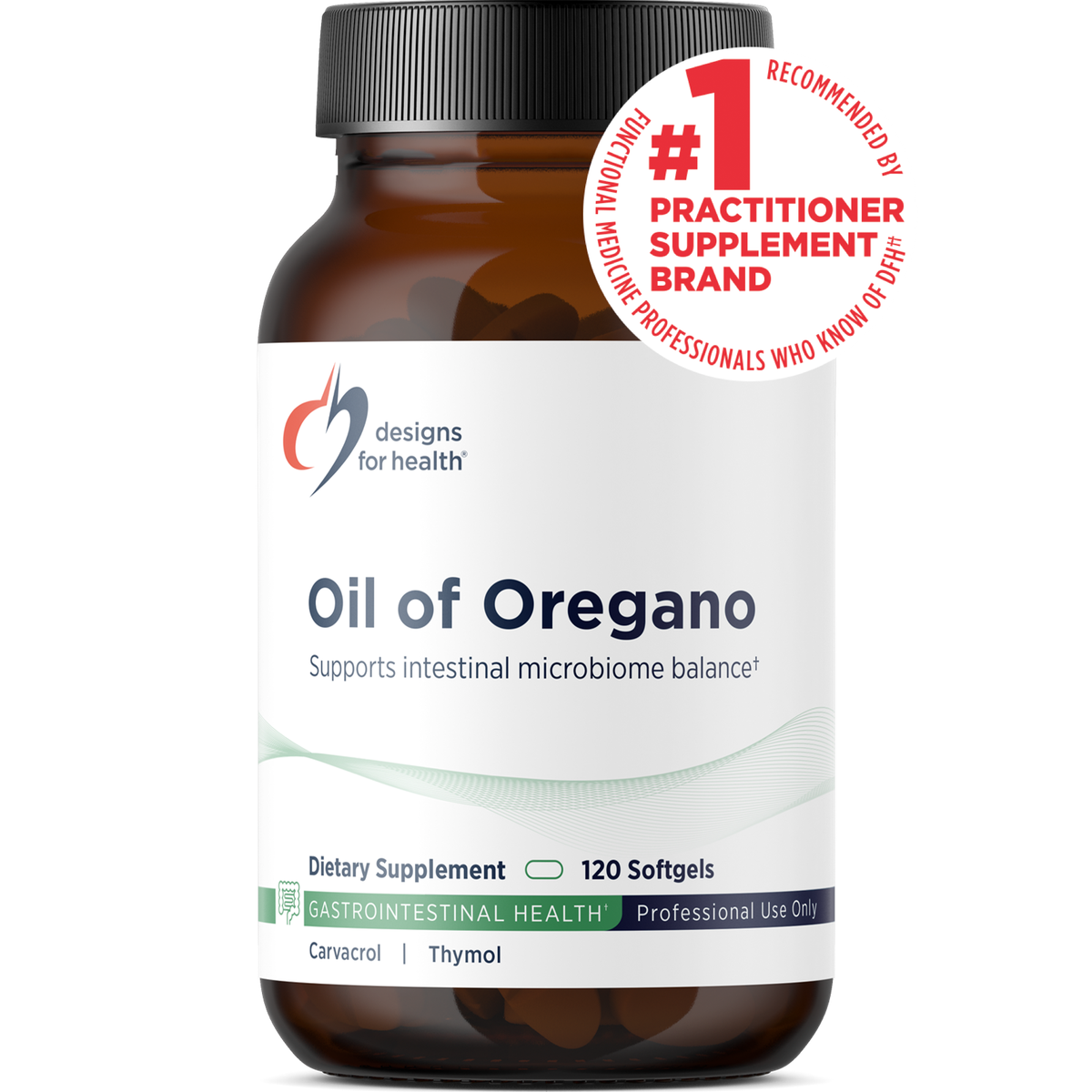 Designs for Health Oil of Oregano 120 softgels front label