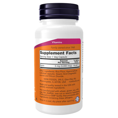NOW Foods Biotin 5,000 mcg 60 Veg Capsules