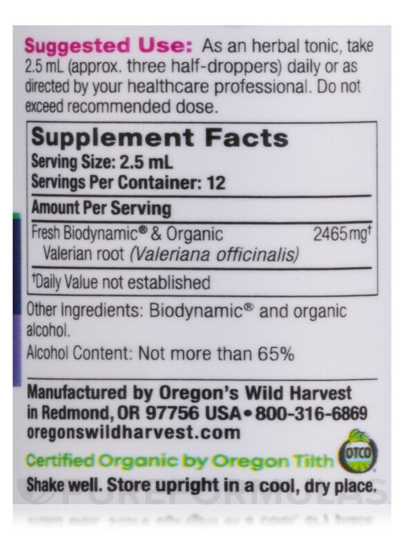 Oregon's Wild Harvest Valerian Biodynamic Herbal Tonic 1 oz product image 2
