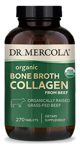 Dr. Mercola Organic Collagen from Grass Fed Beef Bone Broth 270 Tablets packaging