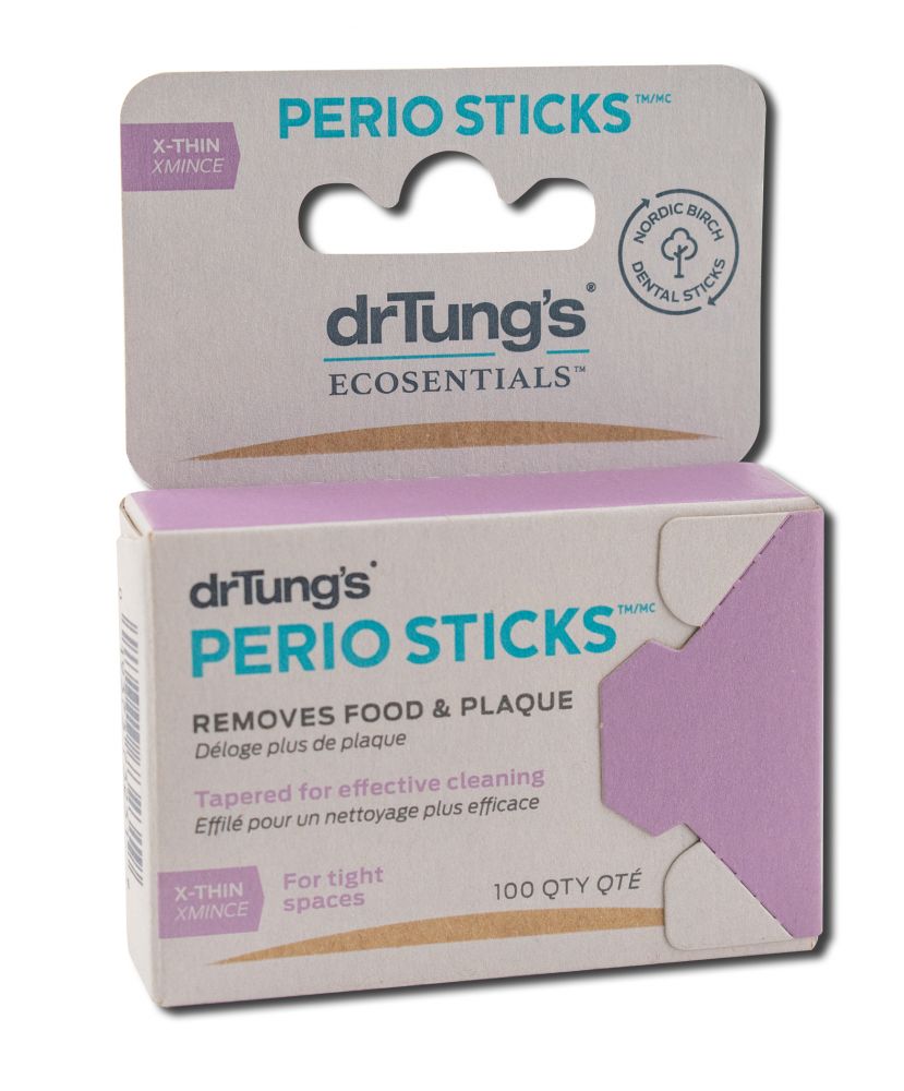 Dr. Tung's Perio Sticks X-Thin 100-count box with purple accents