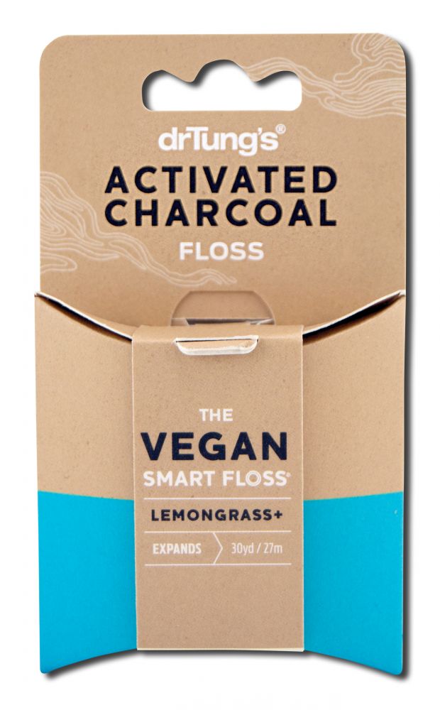 Dr. Tung's Activated Charcoal Smart Floss Lemongrass 30-yard dispenser in blue-accented packaging