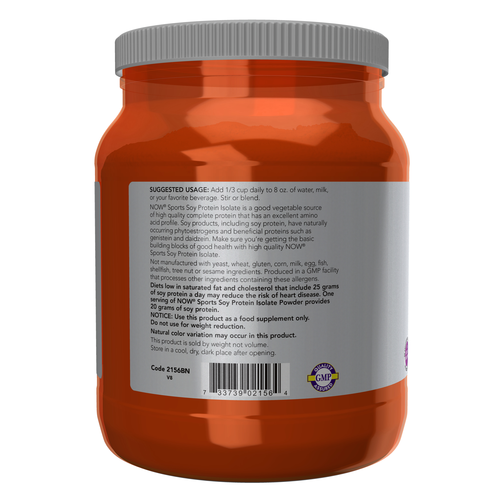NOW Sports Soy Protein Isolate Unflavored 20g Non-GMO Vegan | 1.2 lb