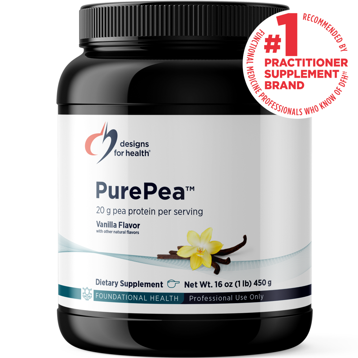 Designs for Health PurePea 450 g (1 lb) powder front label