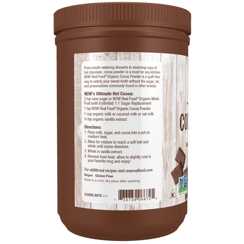 NOW Foods Organic Cocoa Powder Unsweetened Baking 12 oz