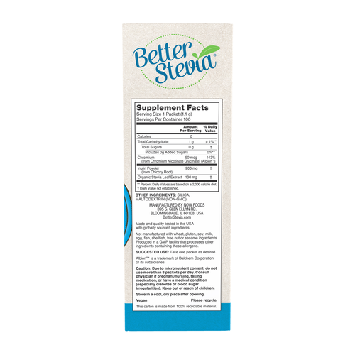 NOW Foods BetterStevia Balance Chromium & Inulin 100 Packets | Zero-Calorie Sweetener