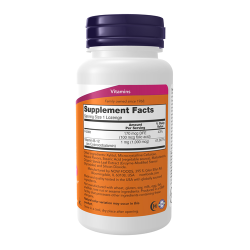 NOW Foods B-12 1,000 mcg with Folic Acid 250 Lozenges