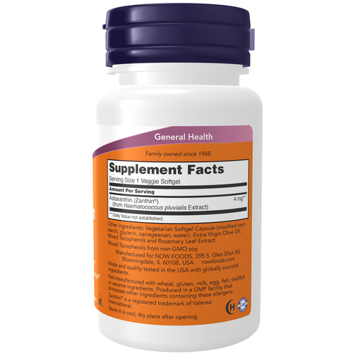 NOW Foods Astaxanthin 4 mg Veggie 60 Softgels