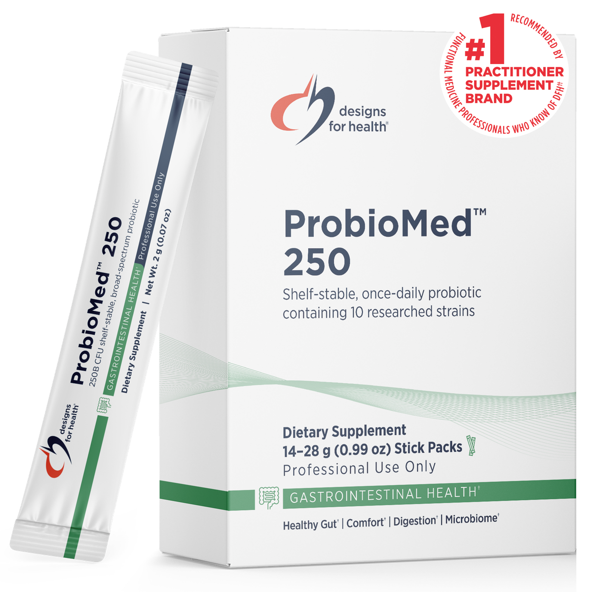 Designs for Health ProbioMed 250 14 stick packs front label