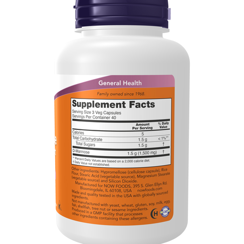 NOW Foods D-Mannose 500 mg 120 Veg Capsules