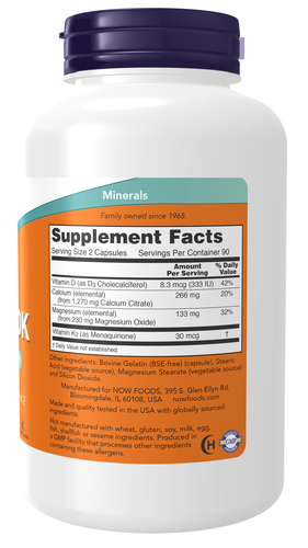 NOW Foods Cal-Mag DK 180 Capsules | Calcium, Magnesium, D3 & K2