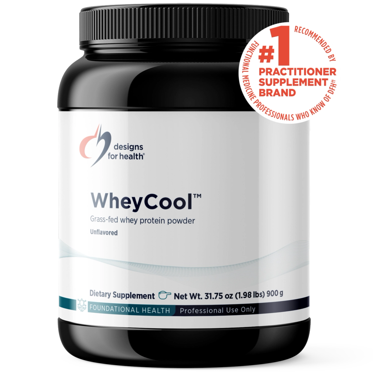 Designs for Health WheyCool Unflavored 31.75 oz (1.98 lbs) 900 g front label