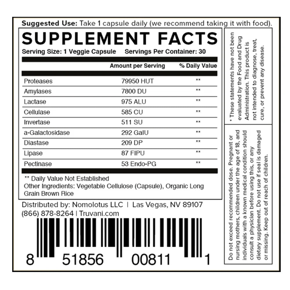 Truvani Digestive Enzymes 30 Capsules