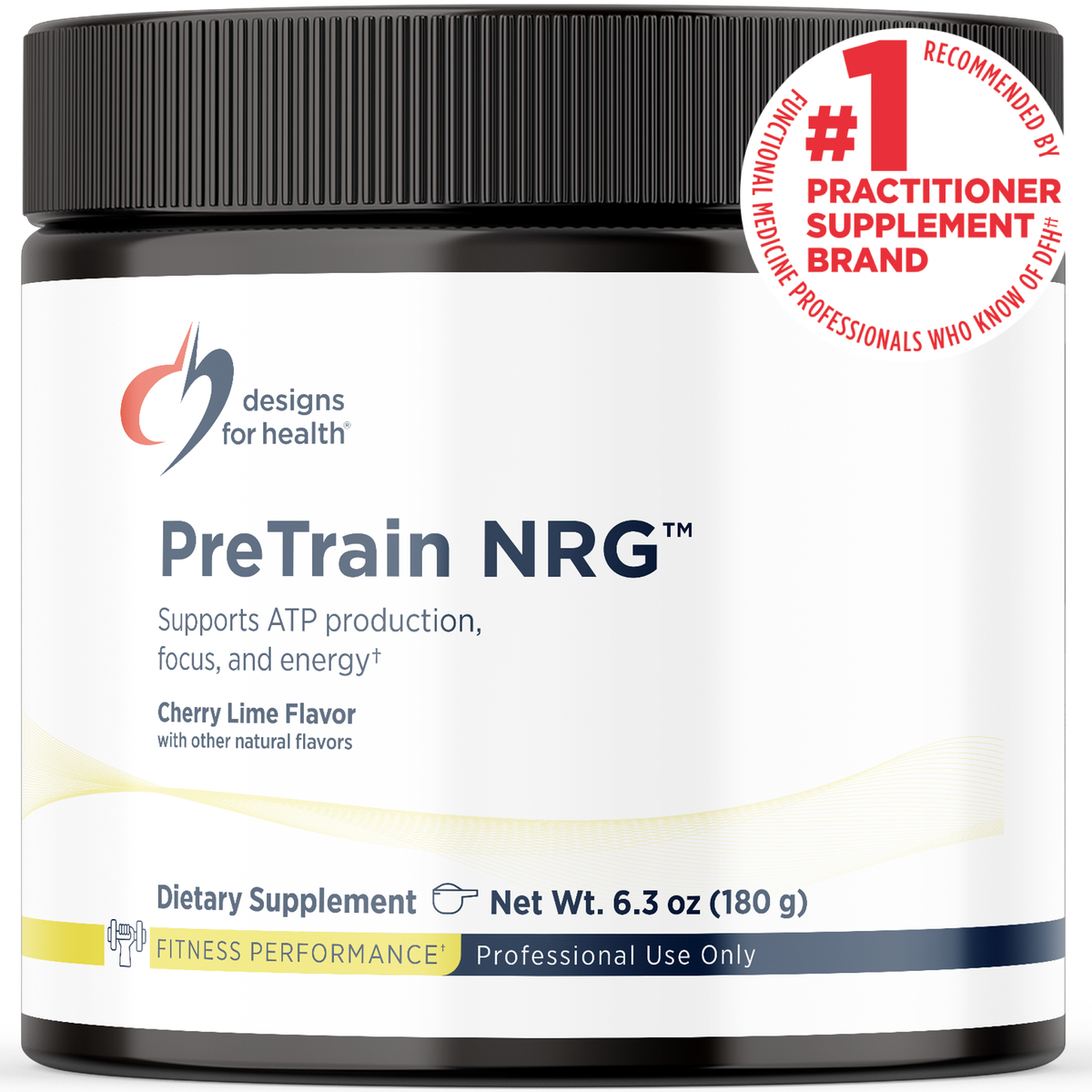 Designs for Health PreTrain NRG 180 g (6.3 oz) powder front label