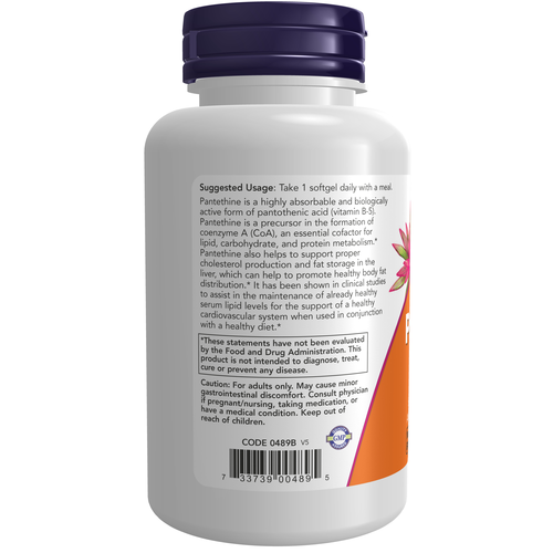 NOW Foods Pantethine 600 mg 60 Softgels | Active B-5 & Lipid Metabolism