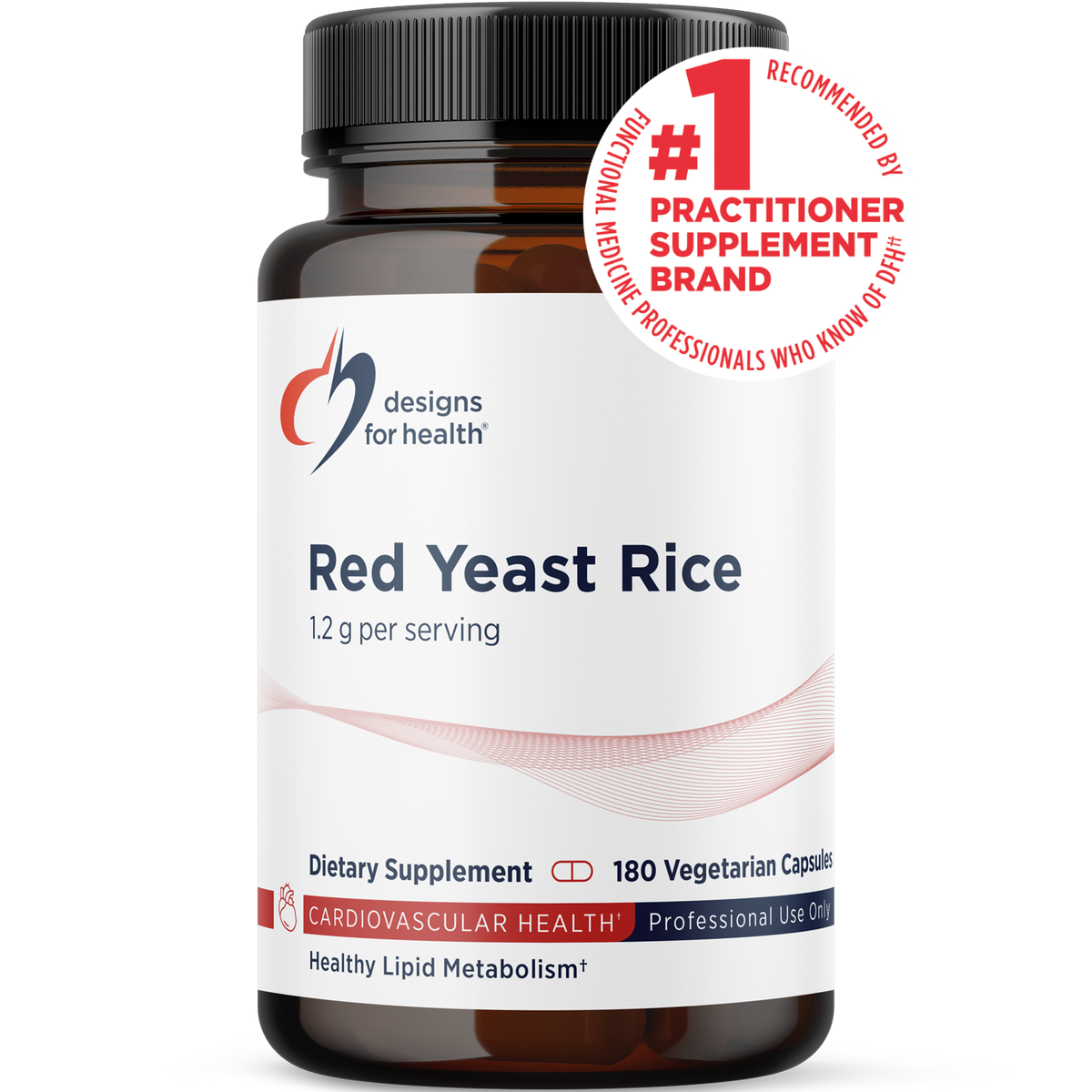 Designs for Health Red Yeast Rice 180 capsules front label