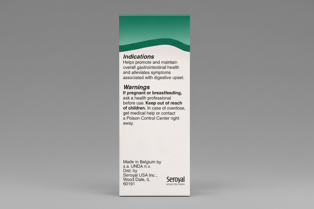 Product label with text on a white background