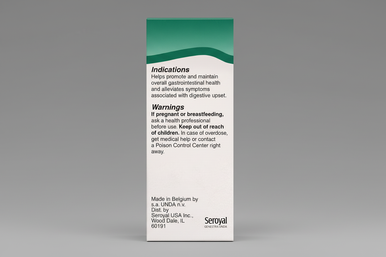 Product label with text on a white background