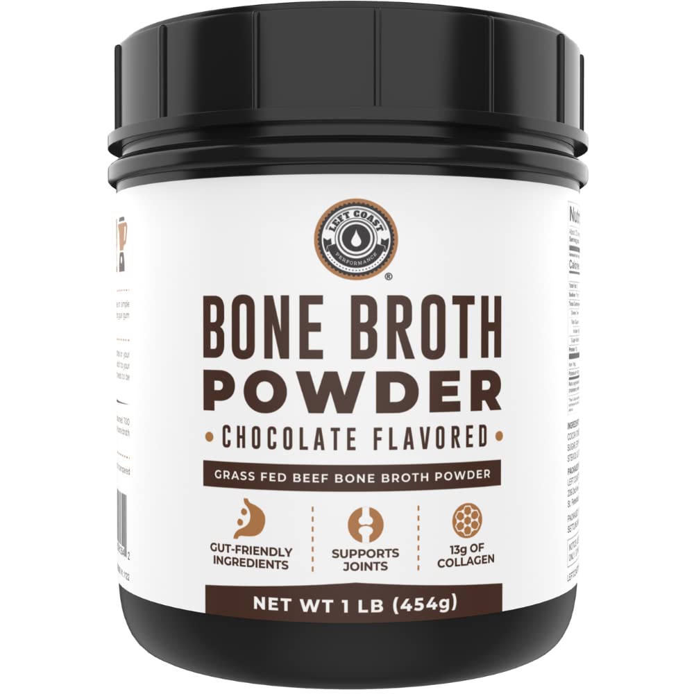 Left Coast Performance Bone Broth Protein Chocolate 2 lb front label
