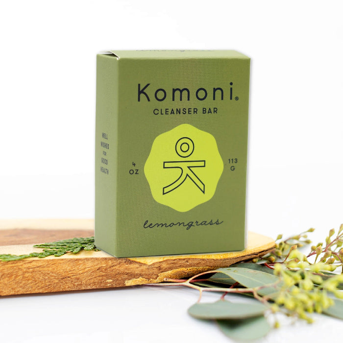 KOMONI Lemongrass Face & Body Soap Bar, 4 oz, product packaging