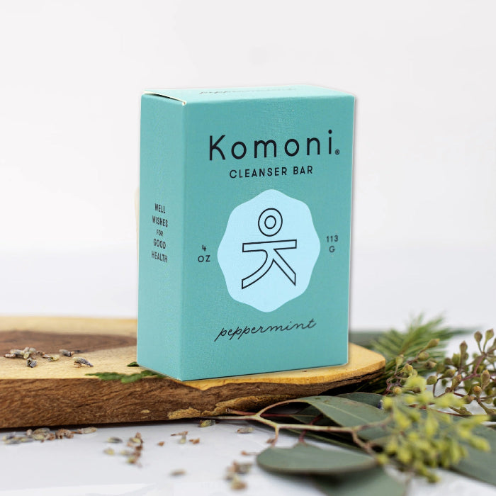 KOMONI Peppermint Face & Body Soap Bar, 4 oz, product packaging