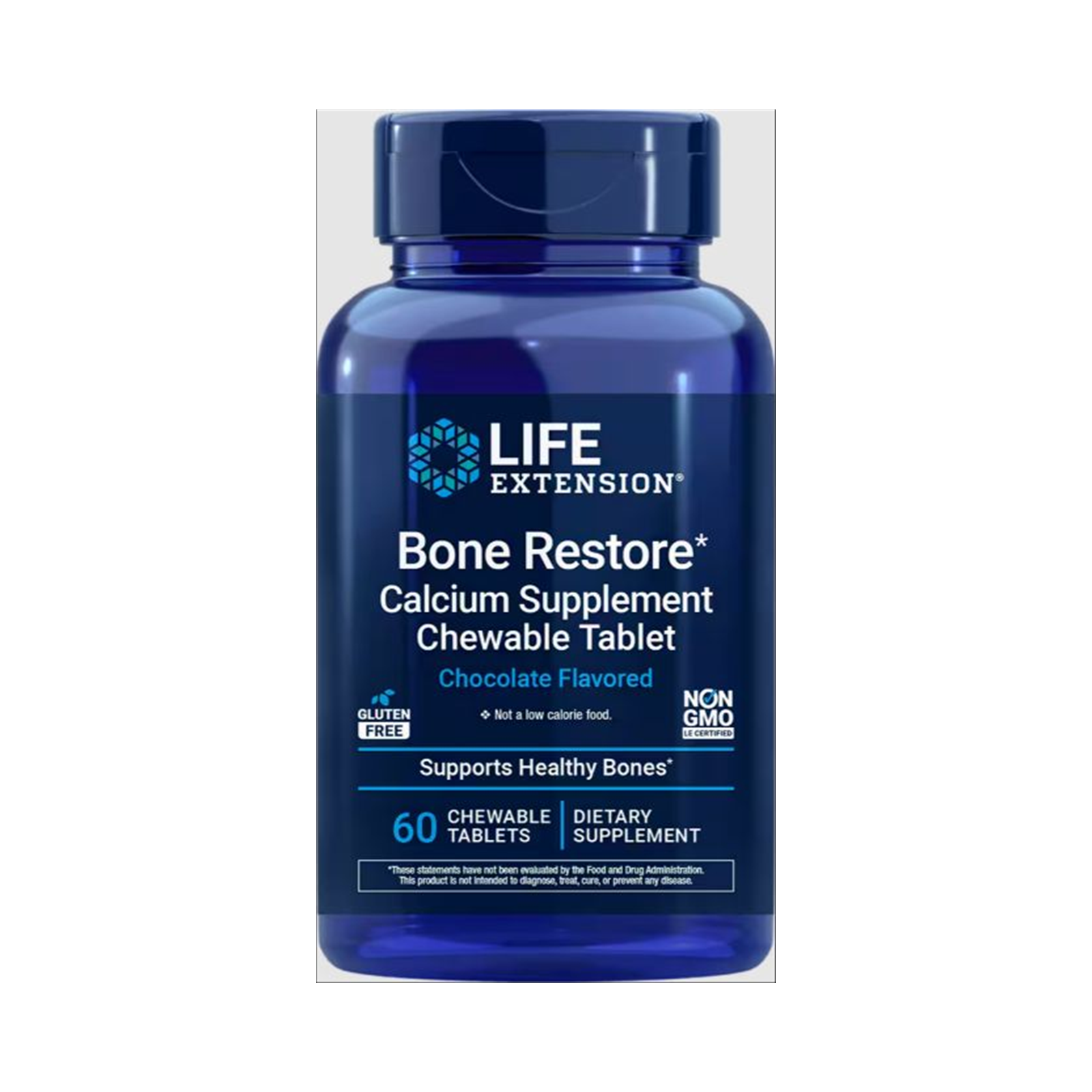 Life Extension Bone Restore Chewable Tablets (Chocolate) 60 chewable tablets official front image