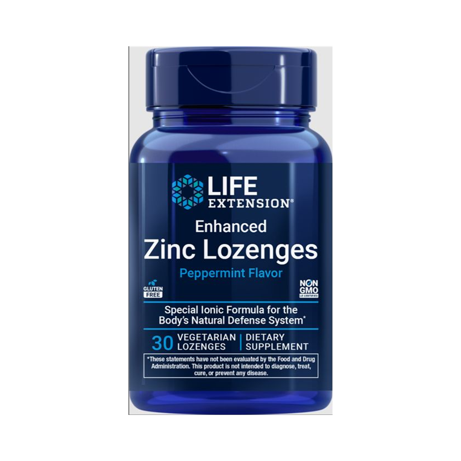 Life Extension Enhanced Zinc Lozenges California Formula 30 vegetarian lozenges official front image