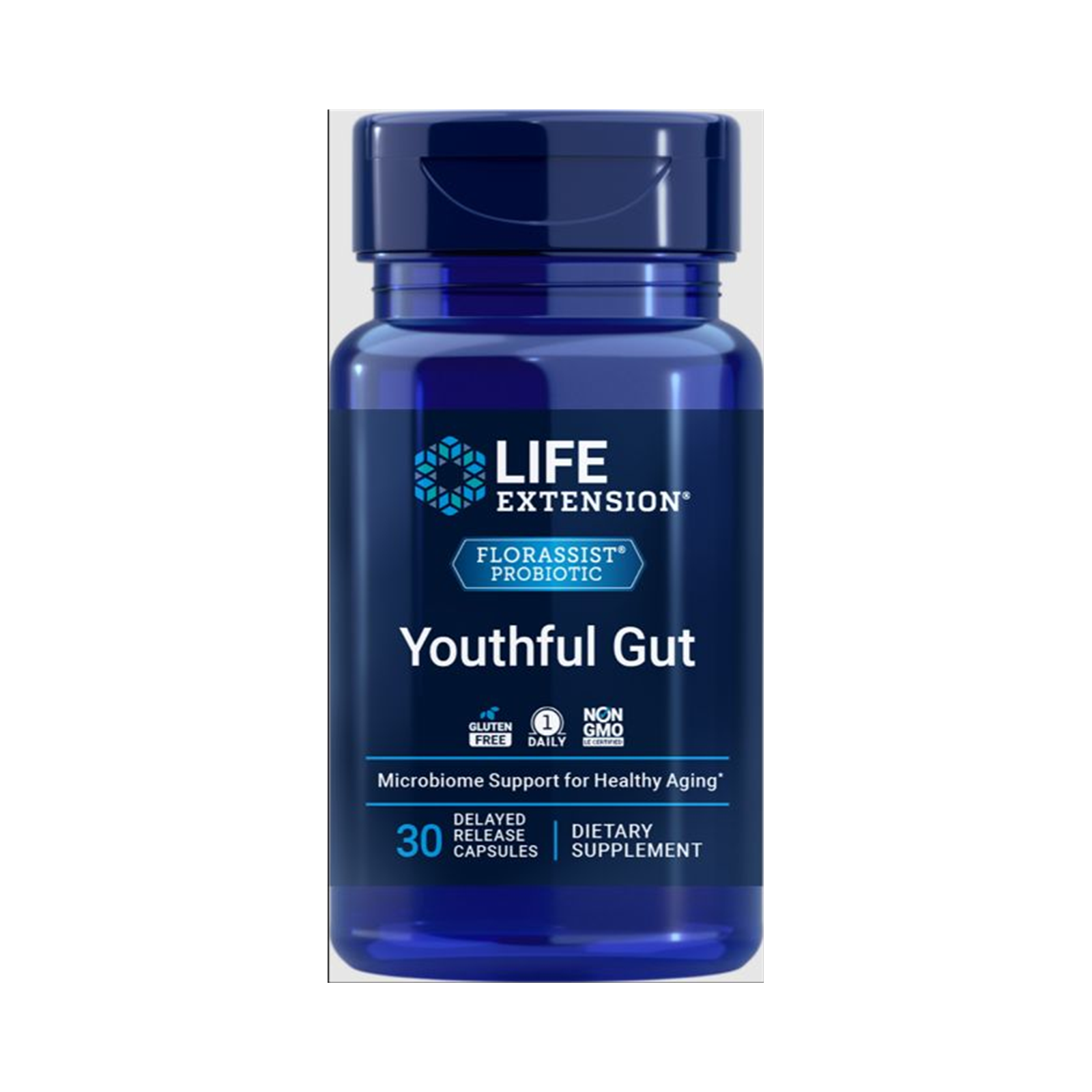 Life Extension FLORASSIST® Probiotic Youthful Gut 30 vegetarian capsules official front image