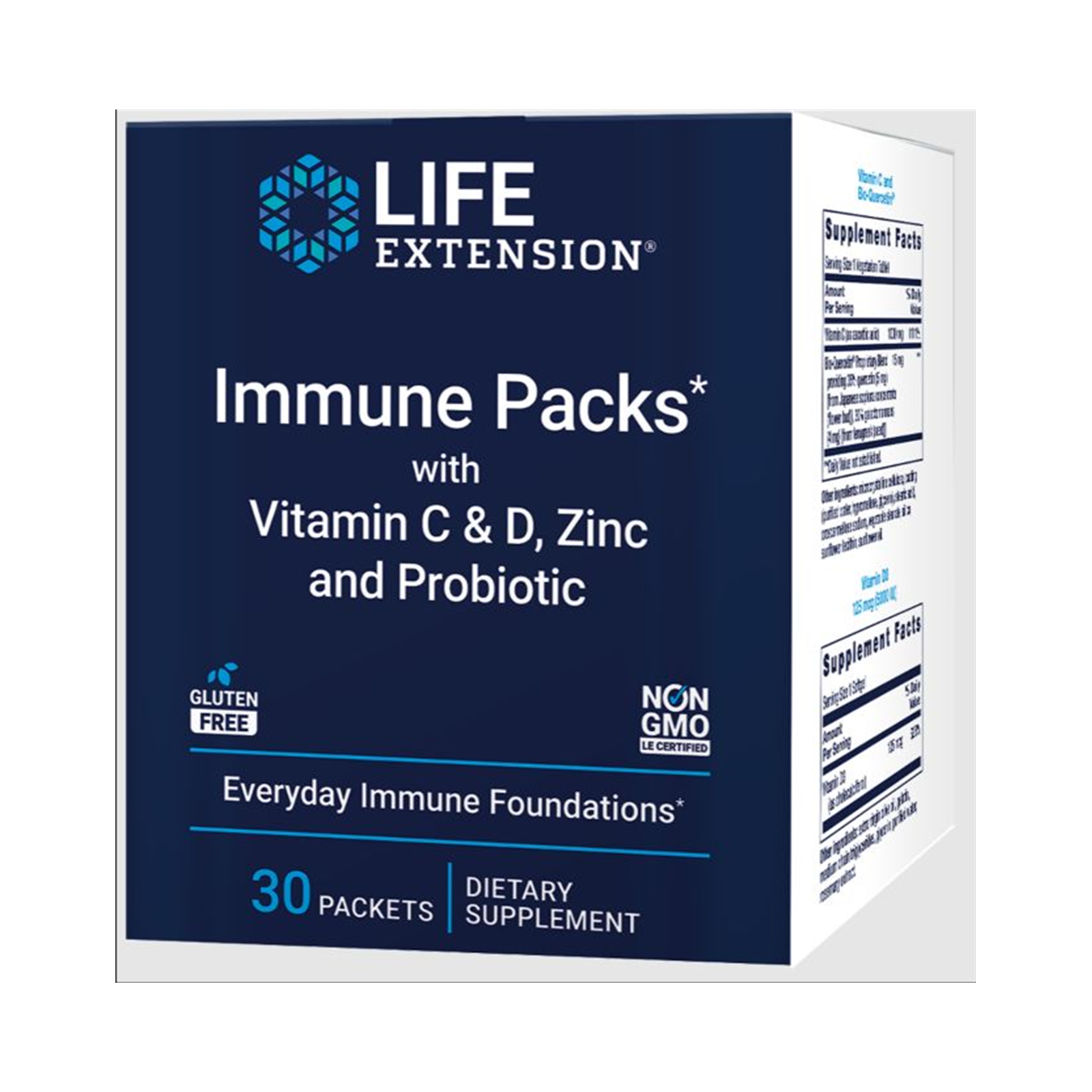 Life Extension Immune Packs with Vitamin C & D, Zinc and Probiotic 30 packets official front image